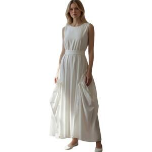 Alexis Cotton Blend Versaille Poplin Belted Midi Dress White Women's Size L